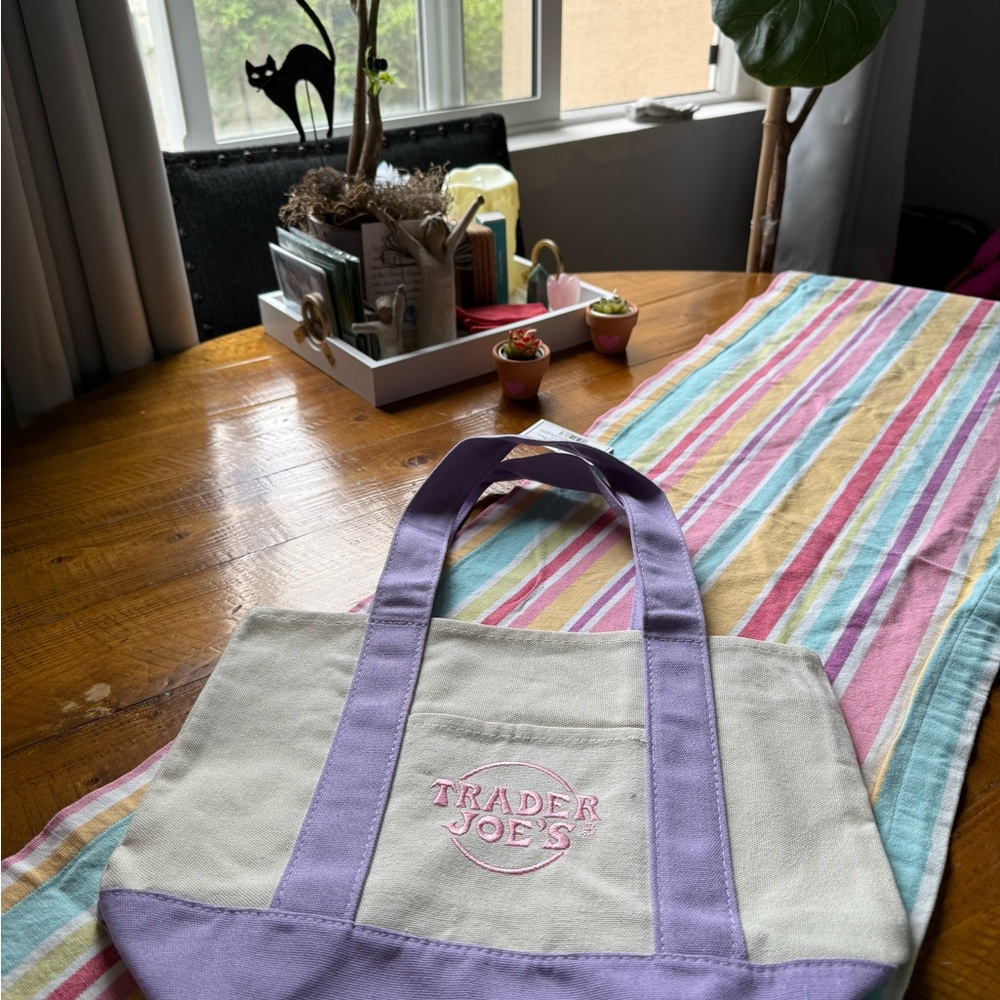 NWT Trader Joe's mini Canvas Tote Bag pastel purple. Limited Release
